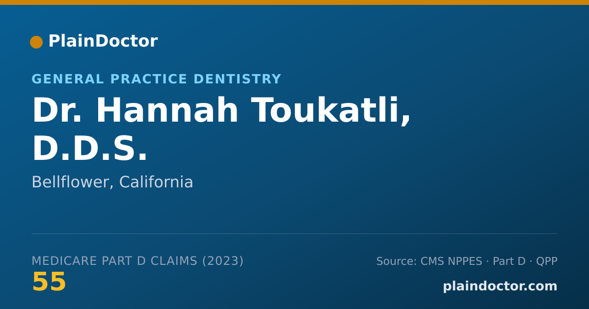 Shareable card for Hannah Toukatli, D.D.S. - General Practice Dentistry, Bellflower, CA