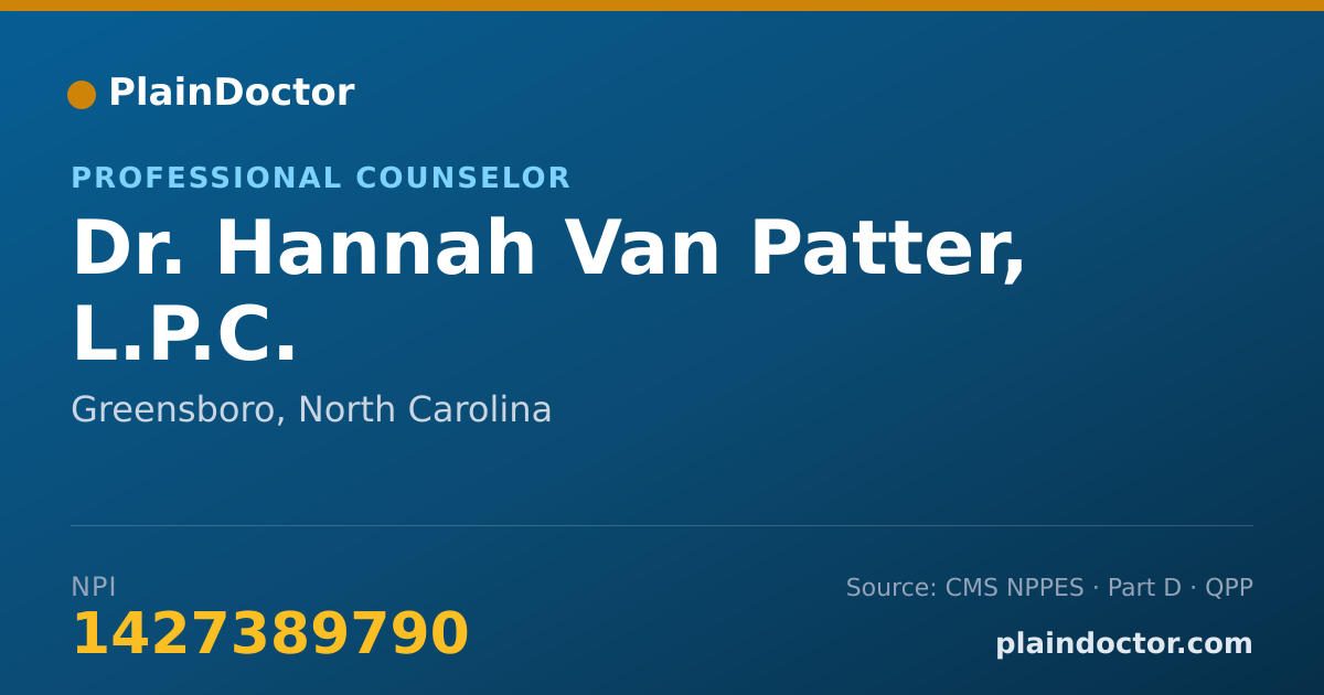 Shareable card for Hannah Van Patter, L.P.C. - Professional Counselor, Greensboro, NC