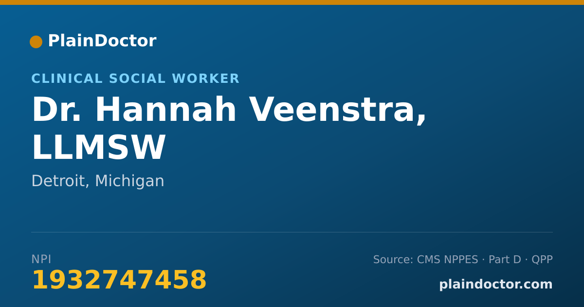 Shareable card for Hannah Veenstra, LLMSW - Clinical Social Worker, Detroit, MI