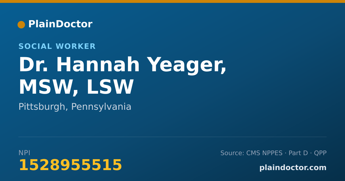 Shareable card for Hannah Yeager, MSW, LSW - Social Worker, Pittsburgh, PA