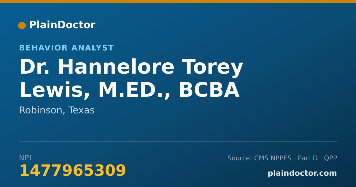 Shareable card for Hannelore Torey Lewis, M.ED., BCBA - Behavior Analyst, Robinson, TX