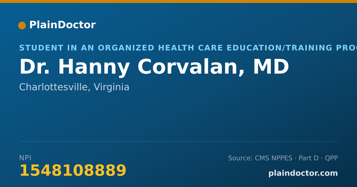 Shareable card for Hanny Corvalan, MD - Student in an Organized Health Care Education/Training Program, Charlottesville, VA