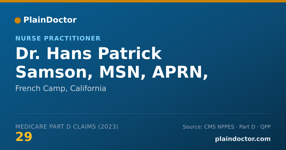 Shareable card for Hans Patrick Samson, MSN, APRN, NP-C - Nurse Practitioner, French Camp, CA