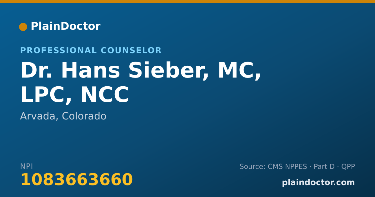 Shareable card for Hans Sieber, MC, LPC, NCC - Professional Counselor, Arvada, CO