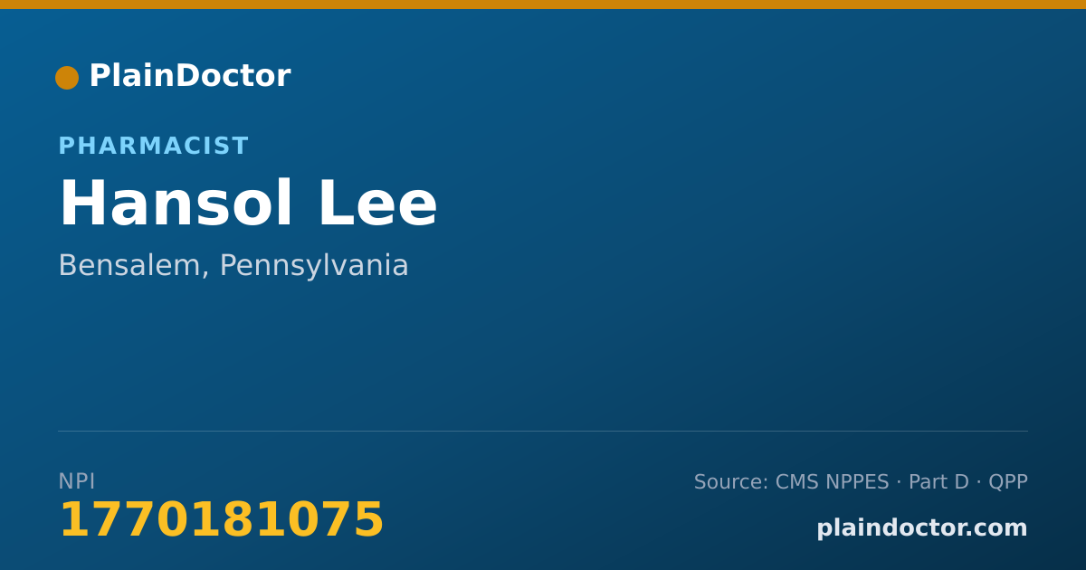 Shareable card for Hansol Lee - Pharmacist, Bensalem, PA