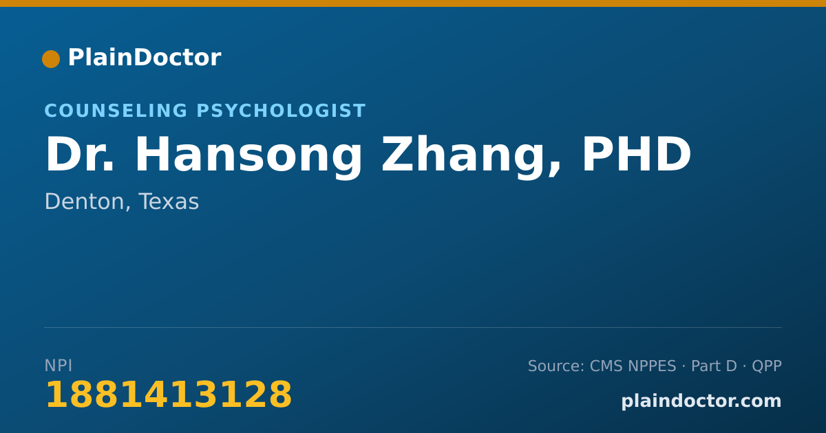 Shareable card for Hansong Zhang, PHD - Counseling Psychologist, Denton, TX