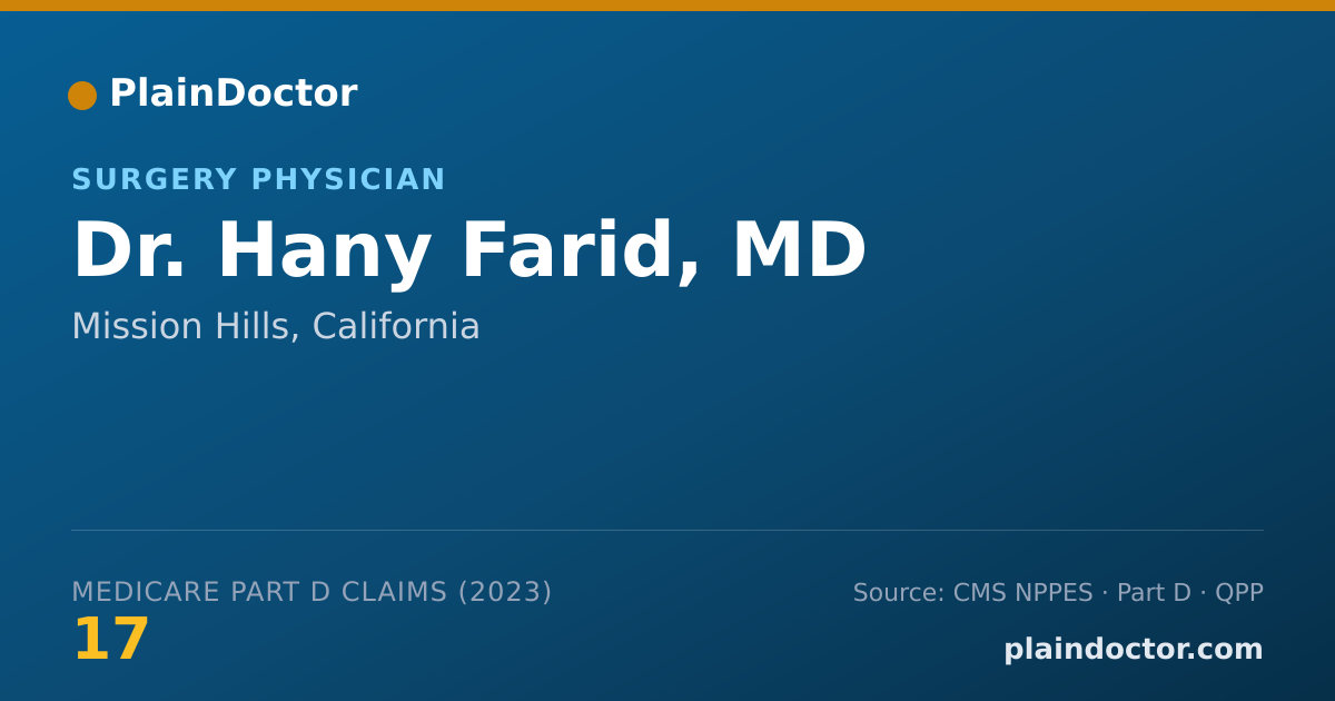 Shareable card for Hany Farid, MD - Surgery Physician, Mission Hills, CA