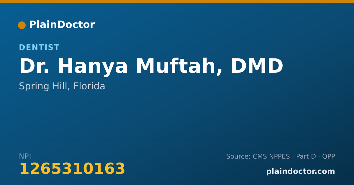 Shareable card for Hanya Muftah, DMD - Dentist, Spring Hill, FL