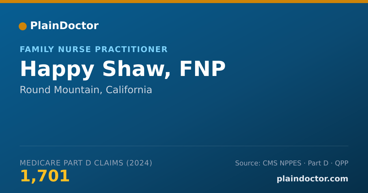 Shareable card for Happy Shaw, FNP - Family Nurse Practitioner, Round Mountain, CA