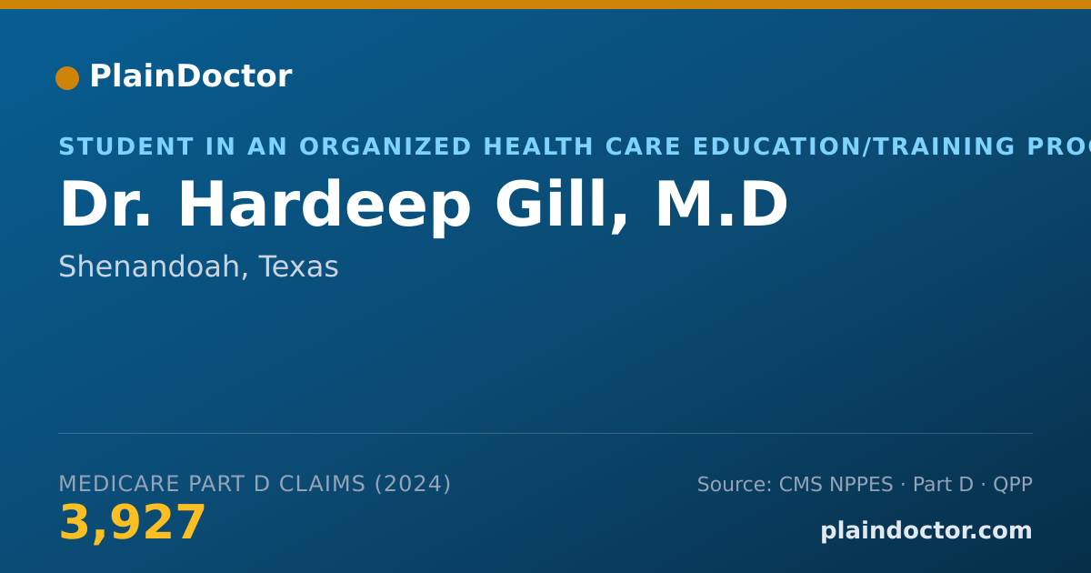 Shareable card for Hardeep Gill, M.D - Student in an Organized Health Care Education/Training Program, Shenandoah, TX