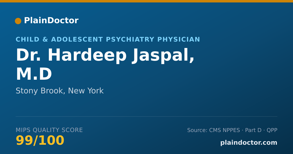 Shareable card for Hardeep Jaspal, M.D - Child & Adolescent Psychiatry Physician, Stony Brook, NY
