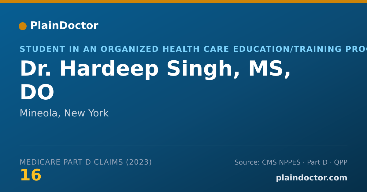 Shareable card for Hardeep Singh, MS, DO - Student in an Organized Health Care Education/Training Program, Mineola, NY