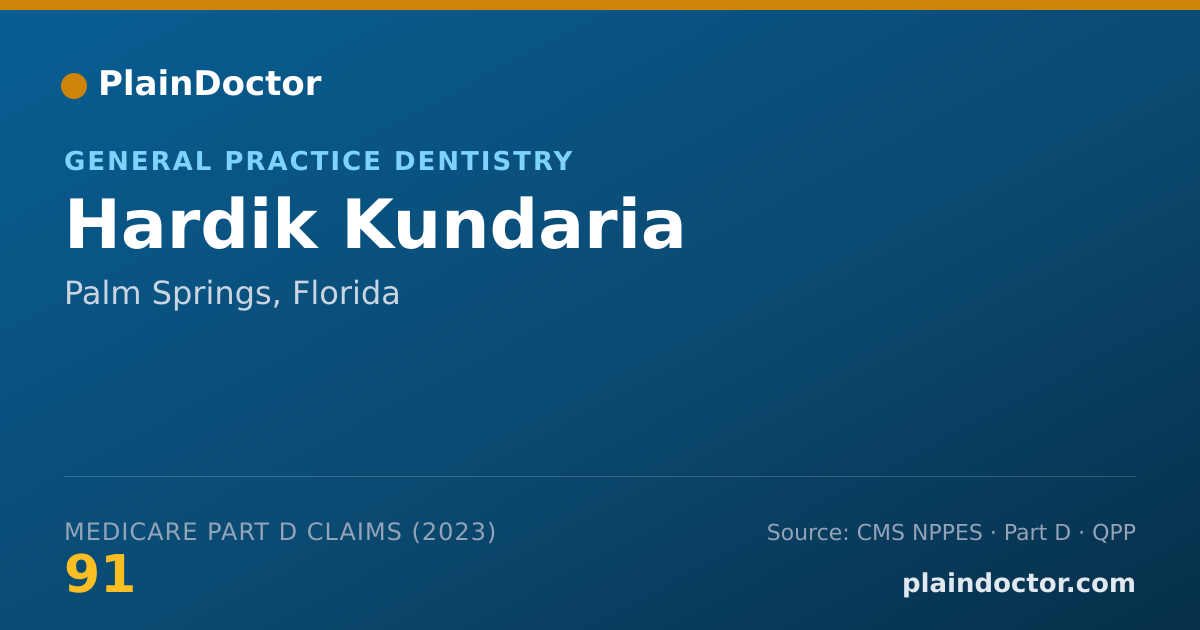 Shareable card for Hardik Kundaria - General Practice Dentistry, Palm Springs, FL