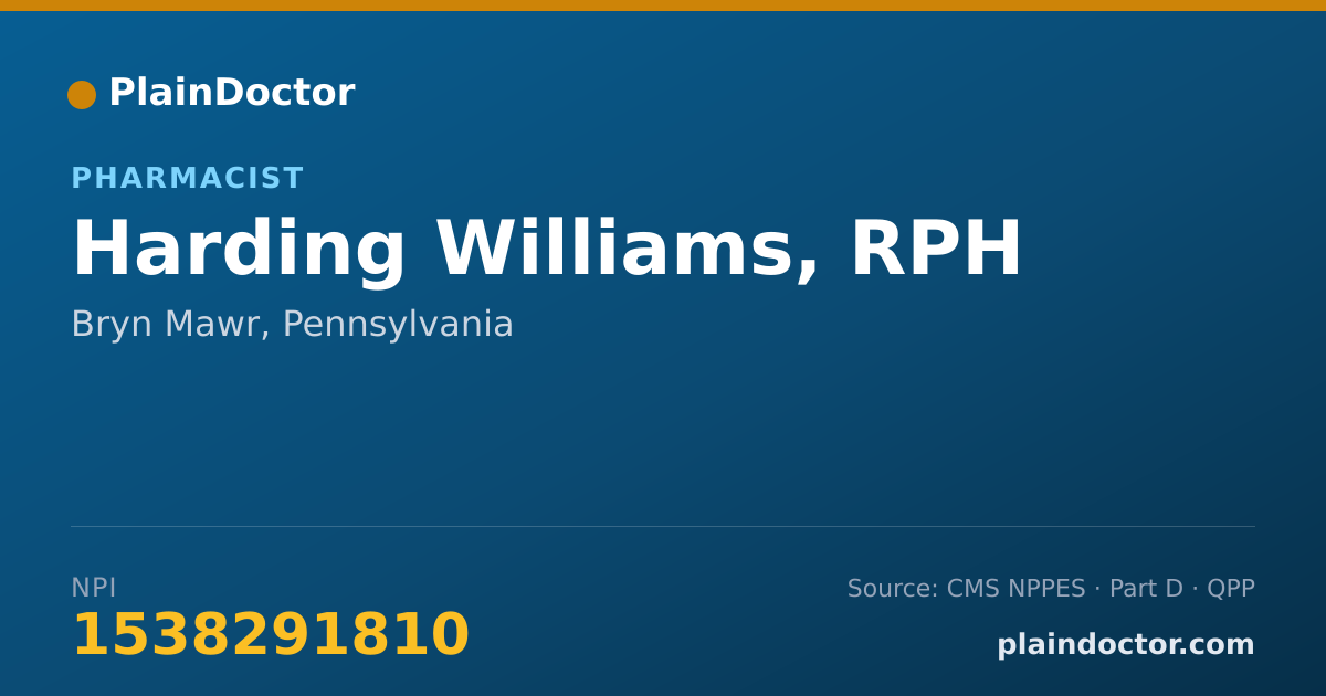 Shareable card for Harding Williams, RPH - Pharmacist, Bryn Mawr, PA
