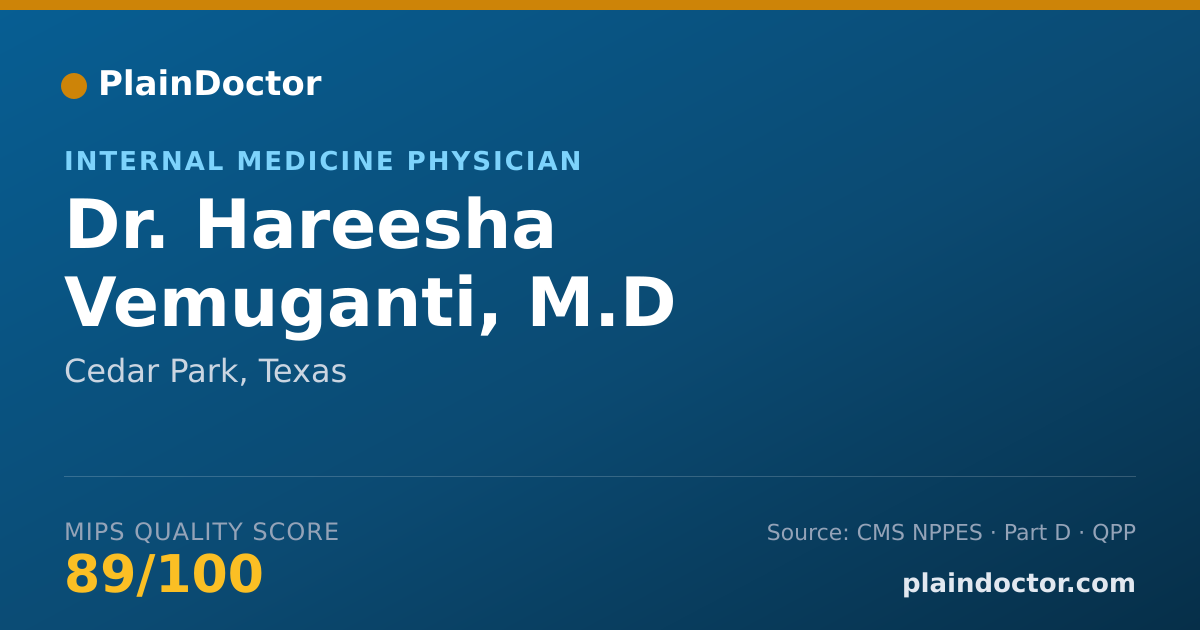 Shareable card for Hareesha Vemuganti, M.D - Internal Medicine Physician, Cedar Park, TX