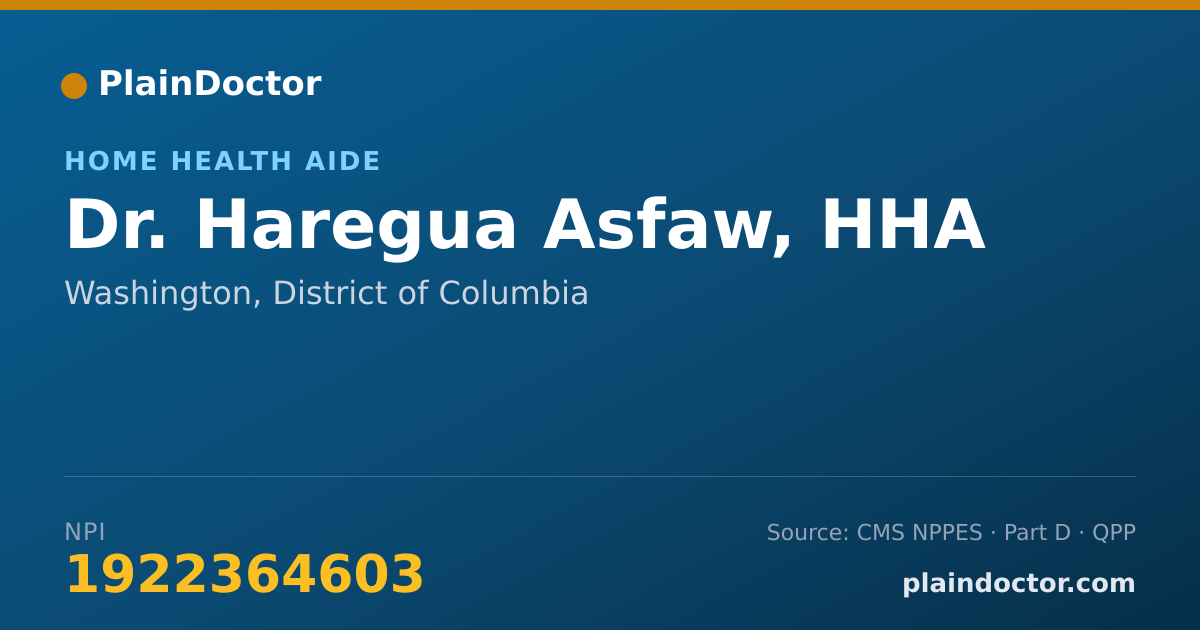 Shareable card for Haregua Asfaw, HHA - Home Health Aide, Washington, DC