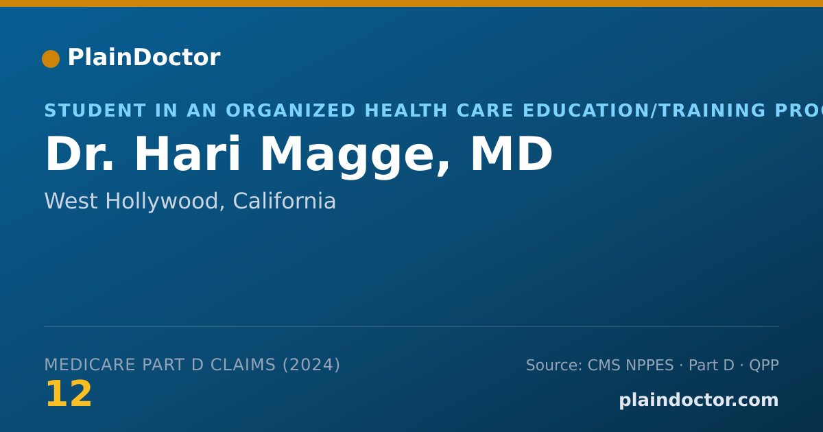 Shareable card for Hari Magge, MD - Student in an Organized Health Care Education/Training Program, West Hollywood, CA