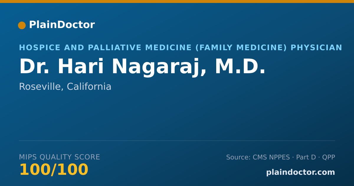 Shareable card for Hari Nagaraj, M.D. - Hospice and Palliative Medicine (Family Medicine) Physician, Roseville, CA