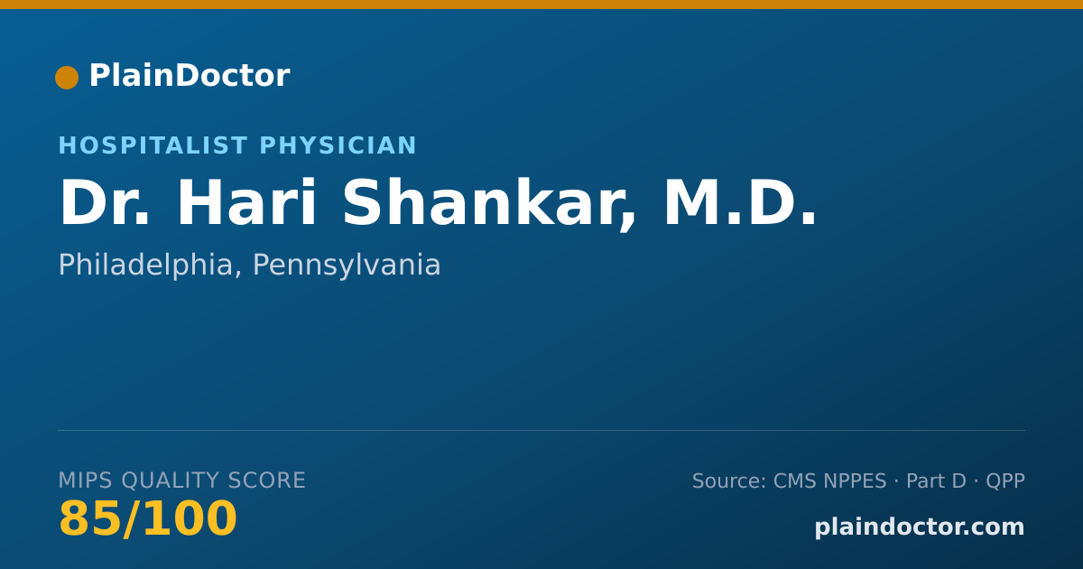 Shareable card for Hari Shankar, M.D. - Hospitalist Physician, Philadelphia, PA