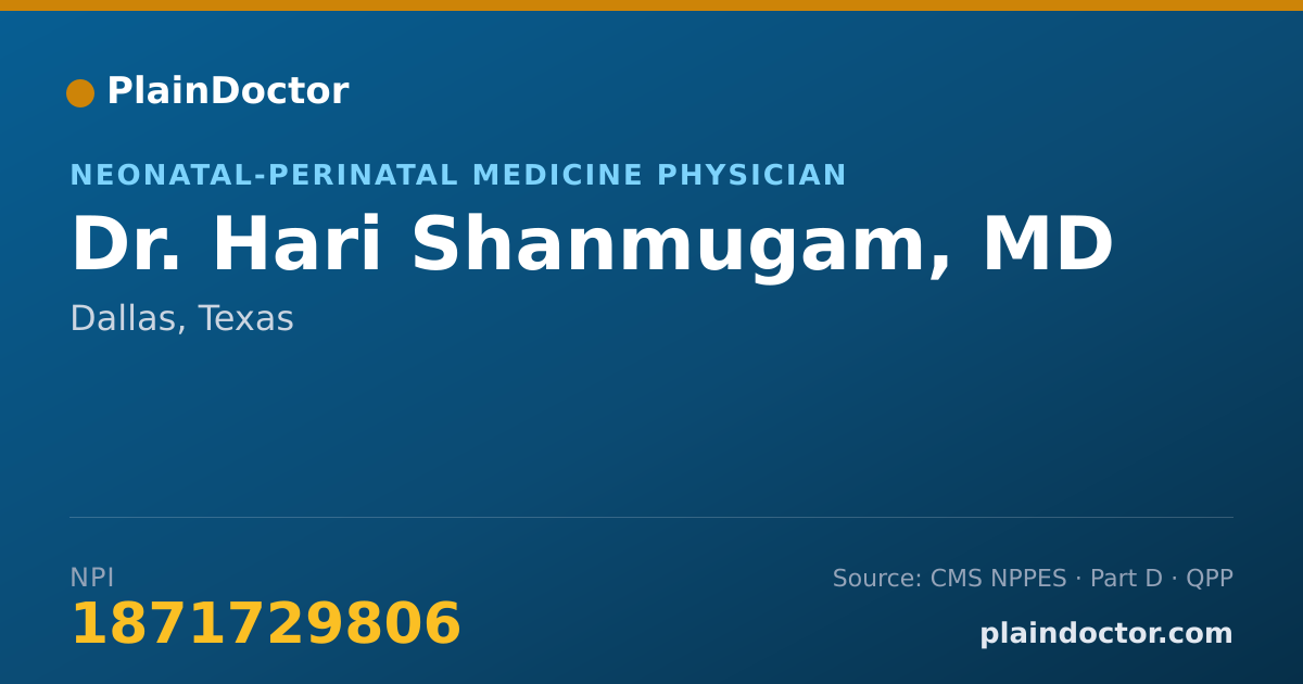 Shareable card for Hari Shanmugam, MD - Neonatal-Perinatal Medicine Physician, Dallas, TX