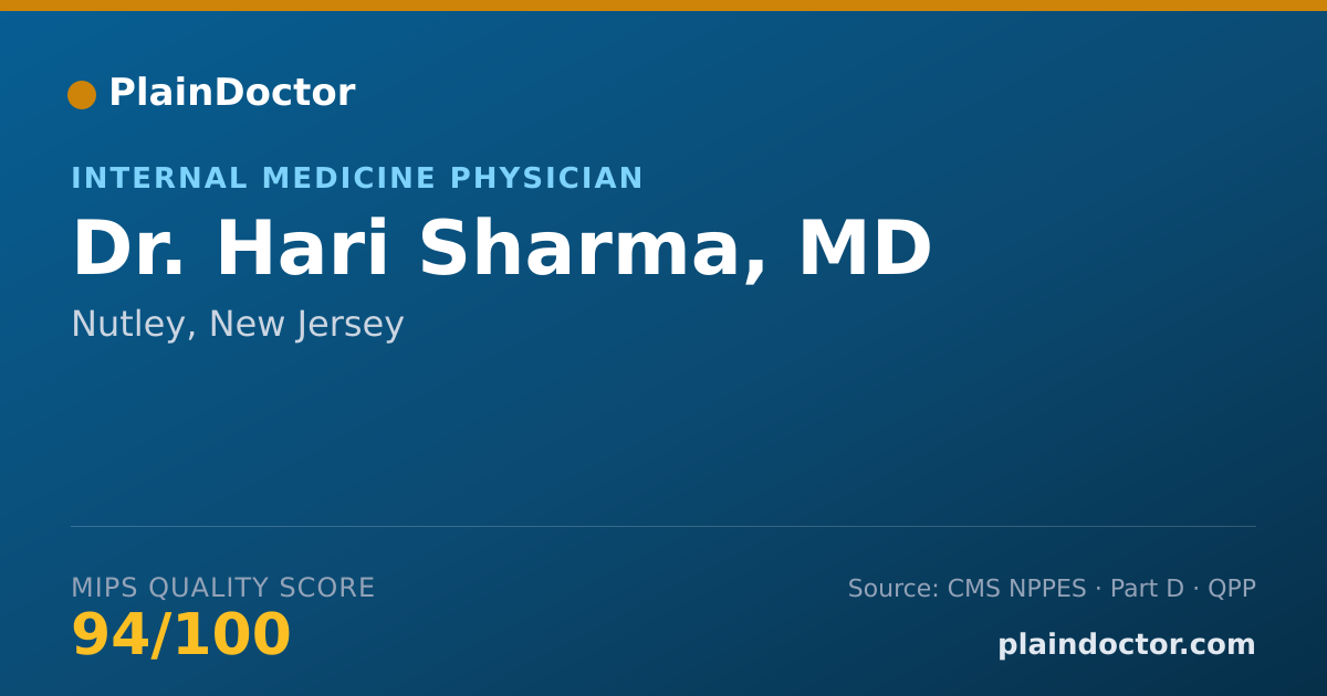 Shareable card for Hari Sharma, MD - Internal Medicine Physician, Nutley, NJ