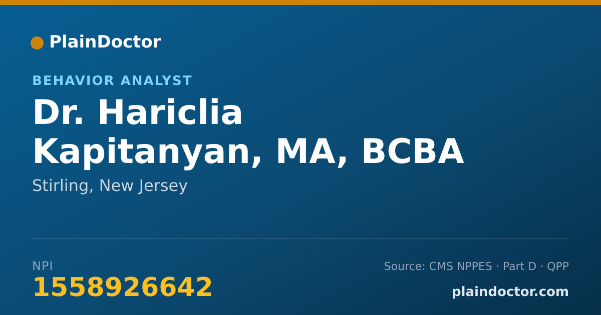 Shareable card for Hariclia Kapitanyan, MA, BCBA - Behavior Analyst, Stirling, NJ