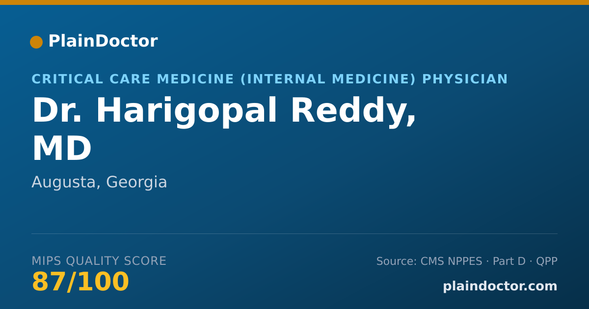 Shareable card for Harigopal Reddy, MD - Critical Care Medicine (Internal Medicine) Physician, Augusta, GA