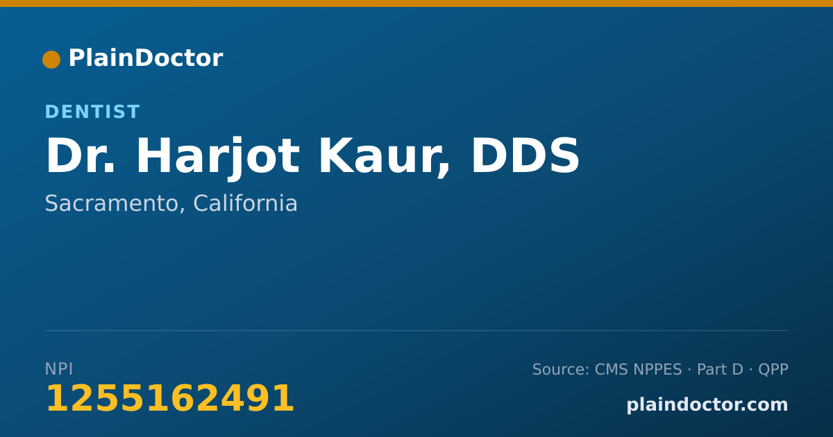 Shareable card for Harjot Kaur, DDS - Dentist, Sacramento, CA