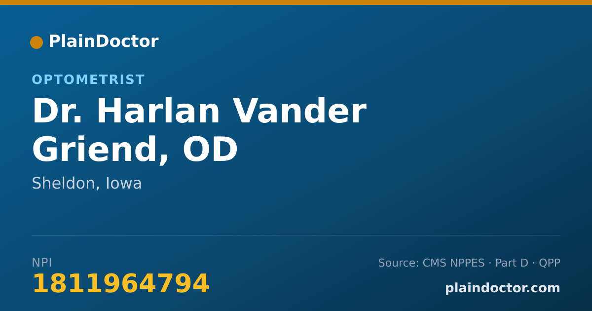 Shareable card for Harlan Vander Griend, OD - Optometrist, Sheldon, IA