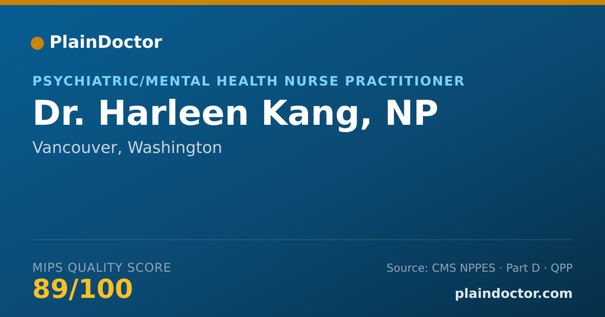 Shareable card for Harleen Kang, NP - Psychiatric/Mental Health Nurse Practitioner, Vancouver, WA