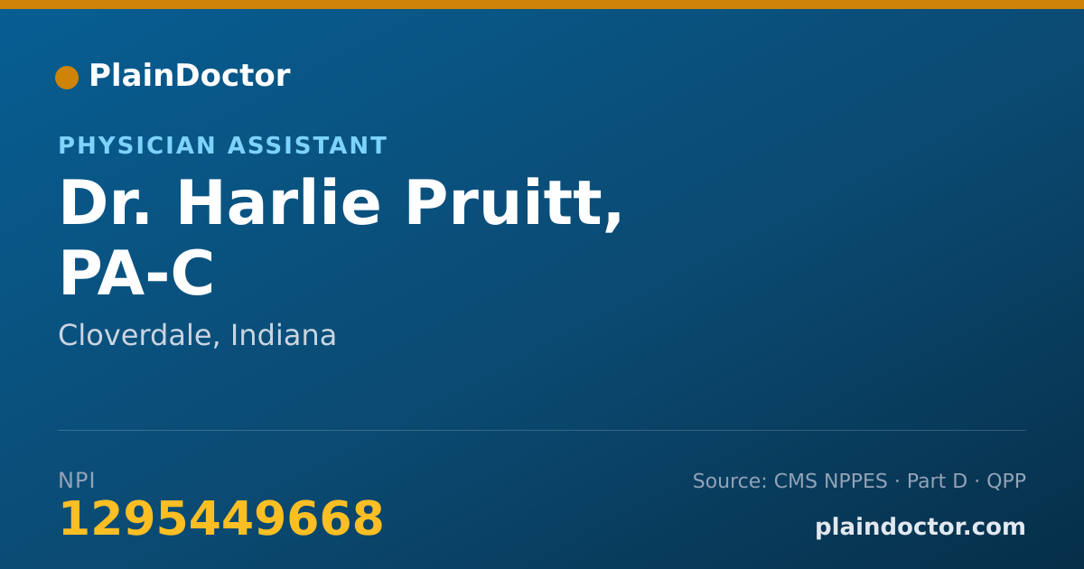 Shareable card for Harlie Pruitt, PA-C - Physician Assistant, Cloverdale, IN