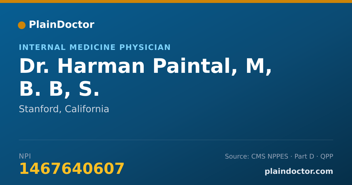 Shareable card for Harman Paintal, M, B. B, S. - Internal Medicine Physician, Stanford, CA