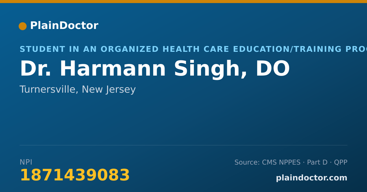 Shareable card for Harmann Singh, DO - Student in an Organized Health Care Education/Training Program, Turnersville, NJ
