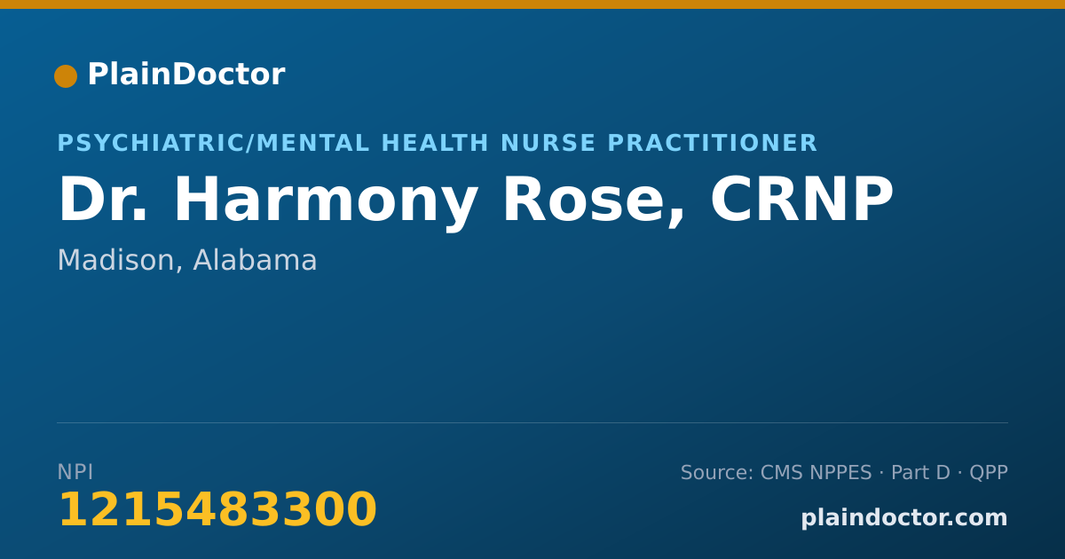 Shareable card for Harmony Rose, CRNP - Psychiatric/Mental Health Nurse Practitioner, Madison, AL