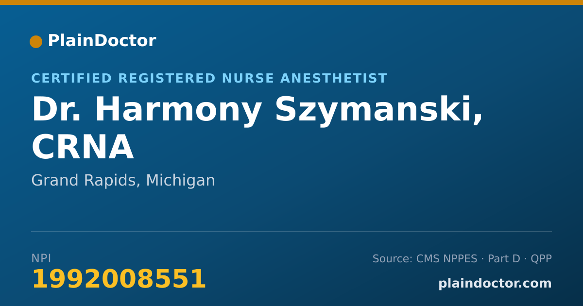 Shareable card for Harmony Szymanski, CRNA - Certified Registered Nurse Anesthetist, Grand Rapids, MI