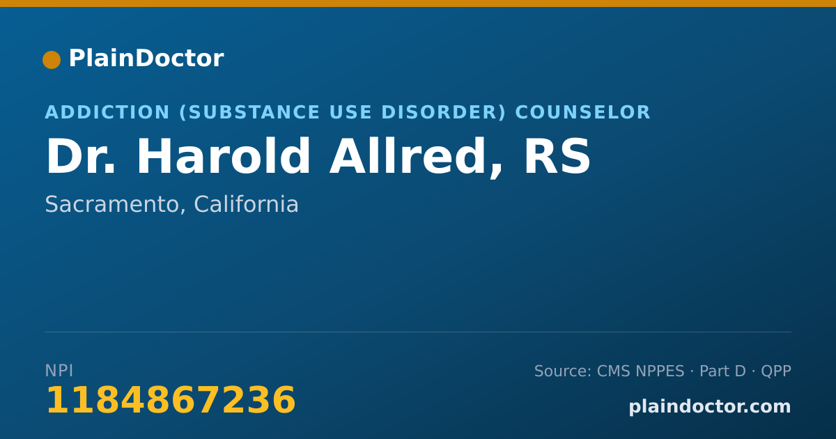 Shareable card for Harold Allred, RS - Addiction (Substance Use Disorder) Counselor, Sacramento, CA