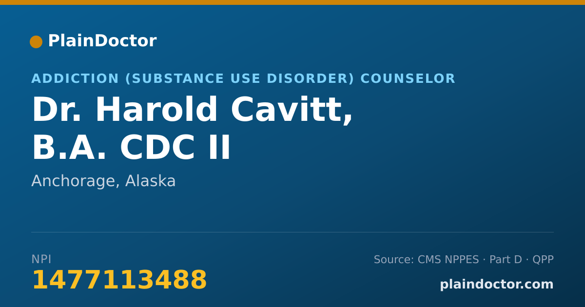 Shareable card for Harold Cavitt, B.A. CDC II - Addiction (Substance Use Disorder) Counselor, Anchorage, AK