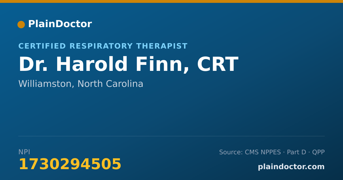 Shareable card for Harold Finn, CRT - Certified Respiratory Therapist, Williamston, NC