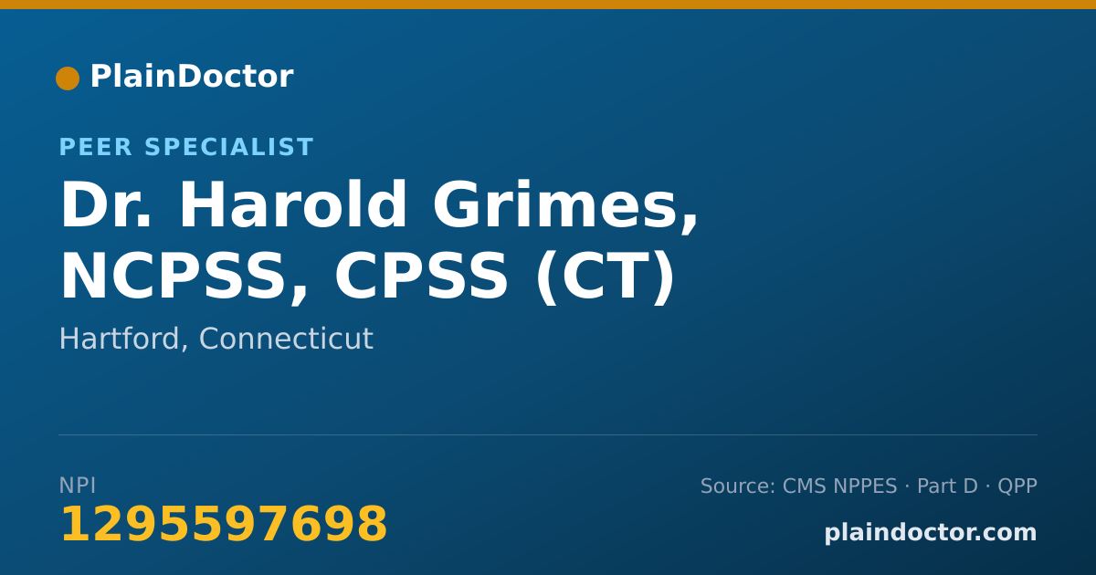Shareable card for Harold Grimes, NCPSS, CPSS (CT) - Peer Specialist, Hartford, CT