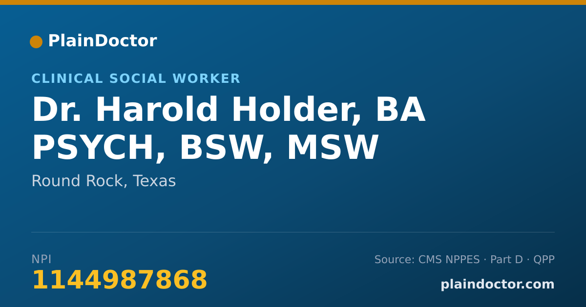 Shareable card for Harold Holder, BA PSYCH, BSW, MSW - Clinical Social Worker, Round Rock, TX