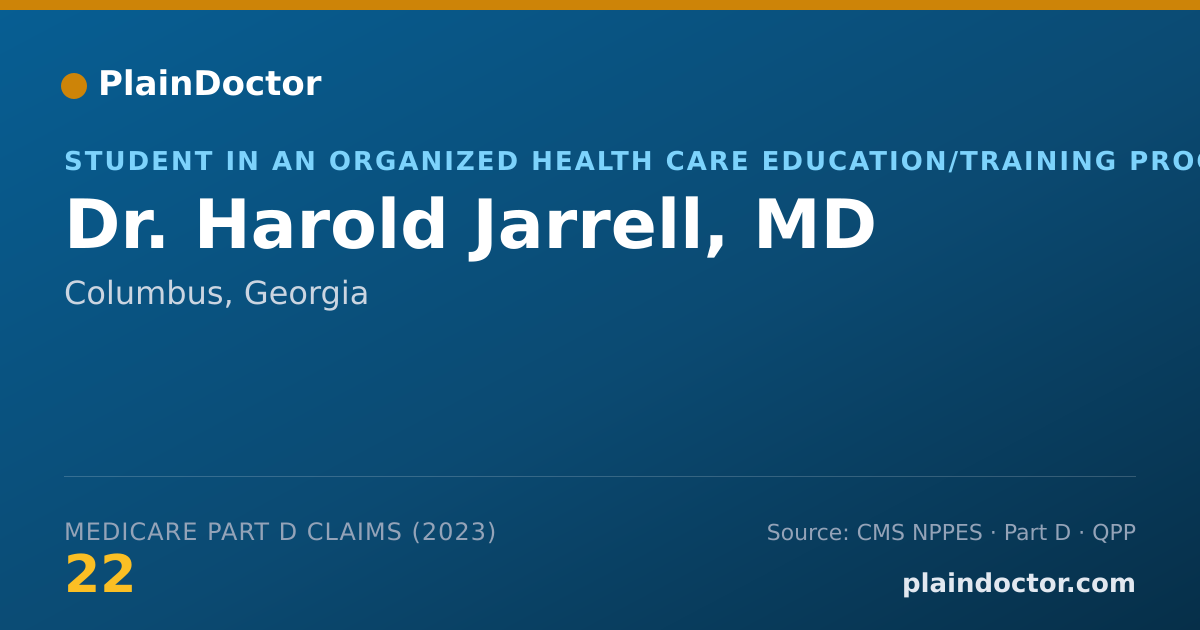 Shareable card for Harold Jarrell, MD - Student in an Organized Health Care Education/Training Program, Columbus, GA