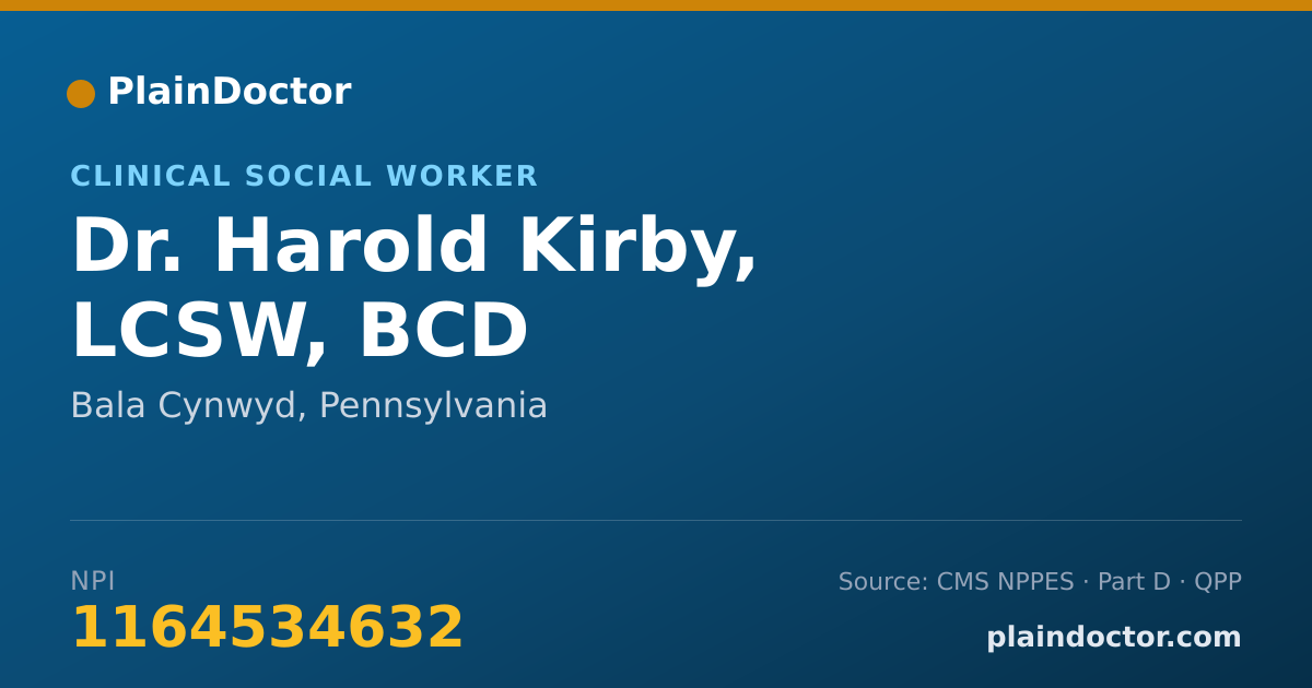 Shareable card for Harold Kirby, LCSW, BCD - Clinical Social Worker, Bala Cynwyd, PA