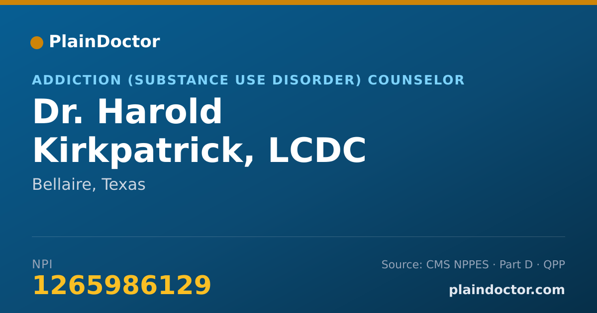 Shareable card for Harold Kirkpatrick, LCDC - Addiction (Substance Use Disorder) Counselor, Bellaire, TX