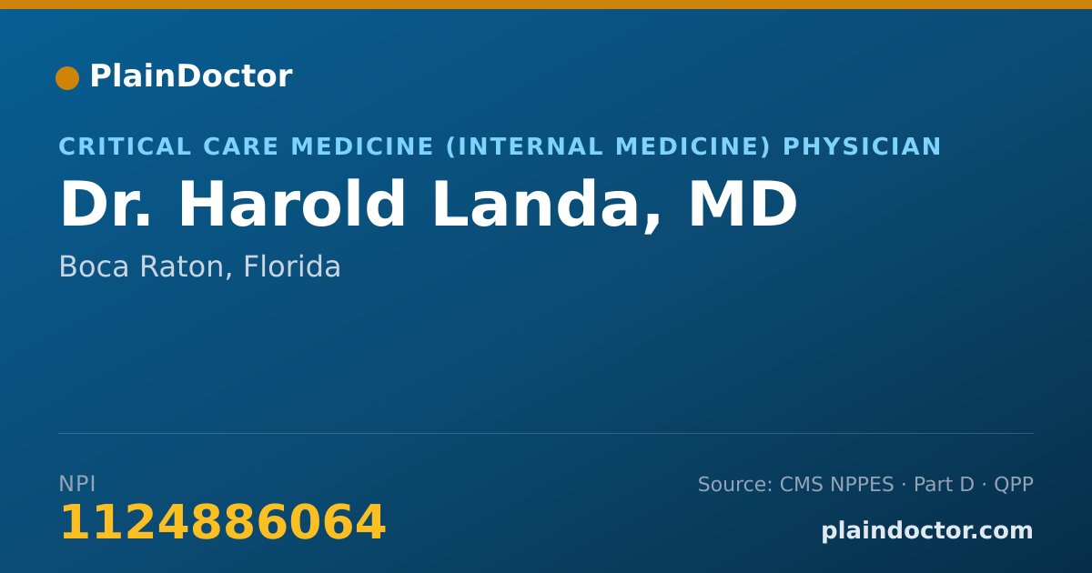 Shareable card for Harold Landa, MD - Critical Care Medicine (Internal Medicine) Physician, Boca Raton, FL