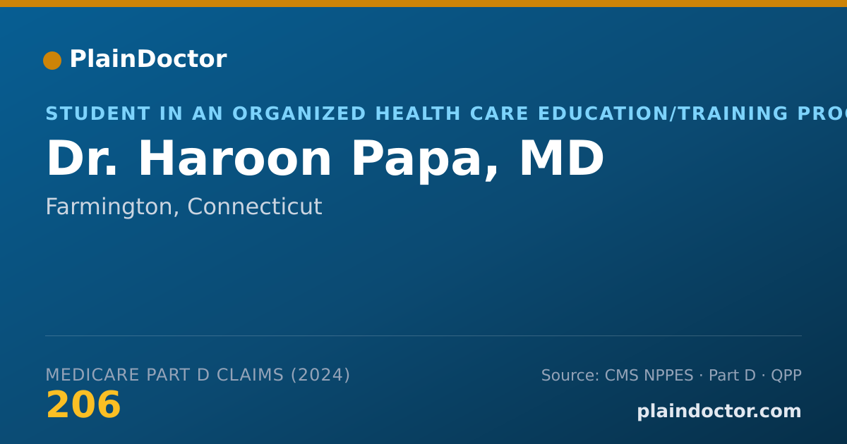 Shareable card for Haroon Papa, MD - Student in an Organized Health Care Education/Training Program, Farmington, CT