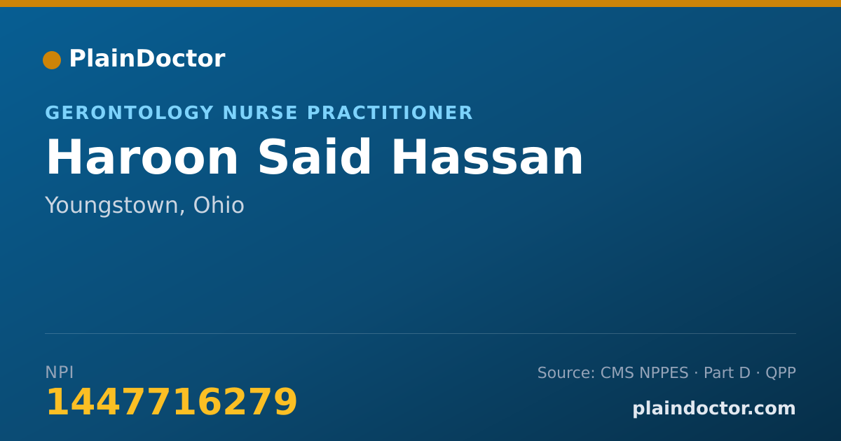 Shareable card for Haroon Said Hassan - Gerontology Nurse Practitioner, Youngstown, OH