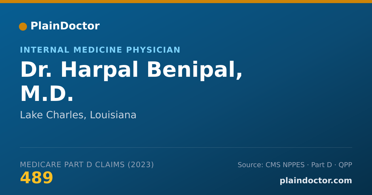 Shareable card for Harpal Benipal, M.D. - Internal Medicine Physician, Lake Charles, LA