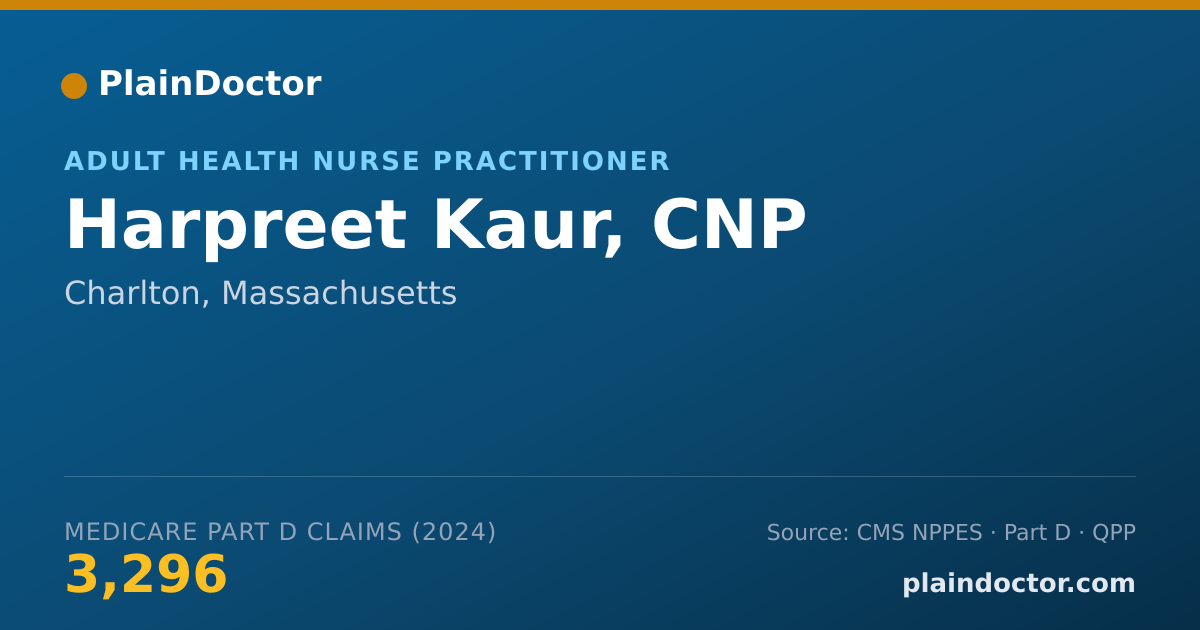 Shareable card for Harpreet Kaur, CNP - Adult Health Nurse Practitioner, Charlton, MA