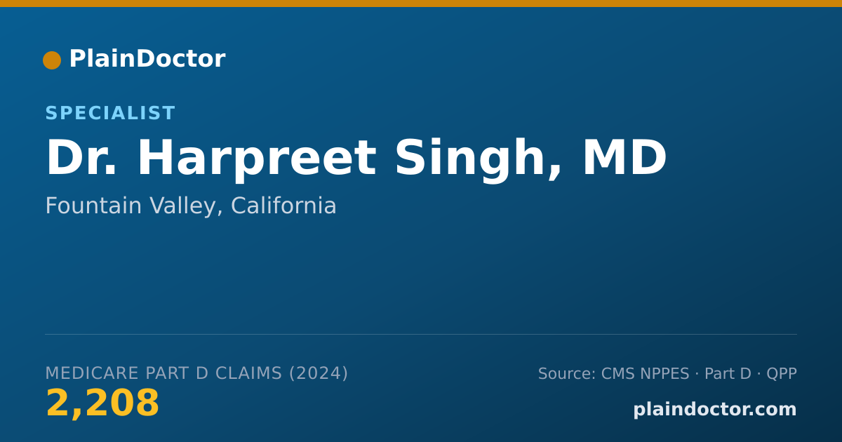 Shareable card for Harpreet Singh, MD - Specialist, Fountain Valley, CA