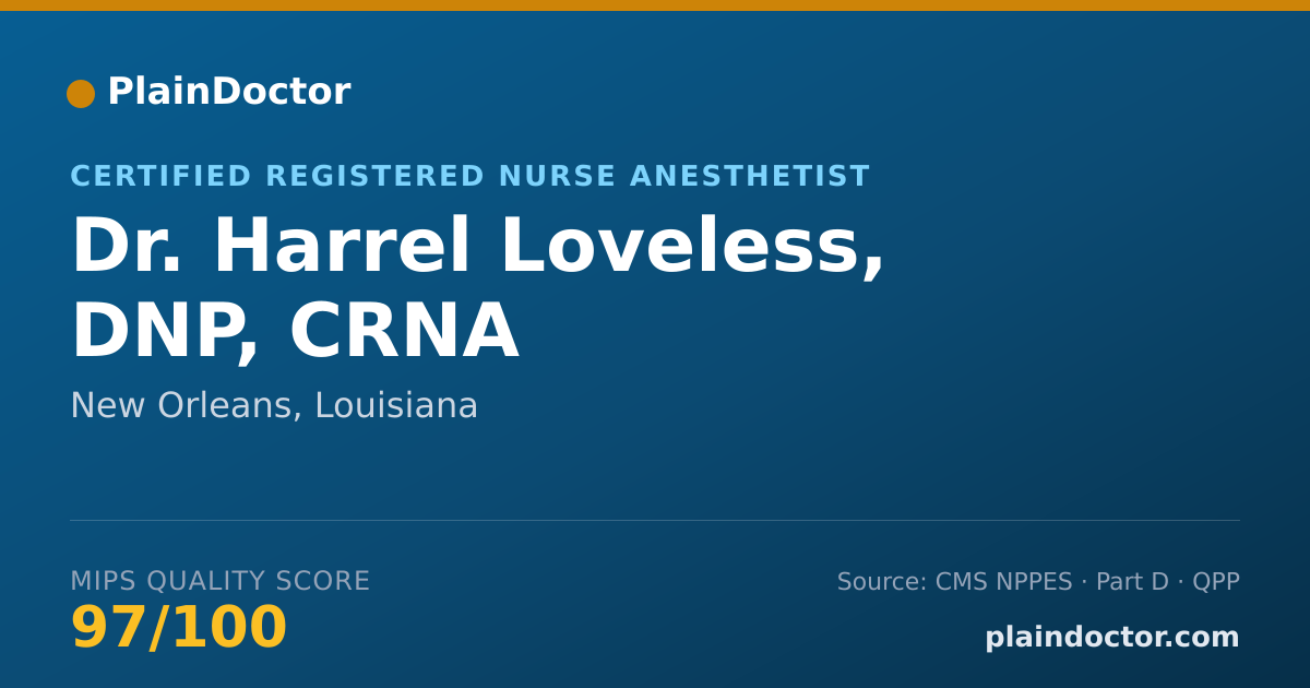 Shareable card for Harrel Loveless, DNP, CRNA - Certified Registered Nurse Anesthetist, New Orleans, LA